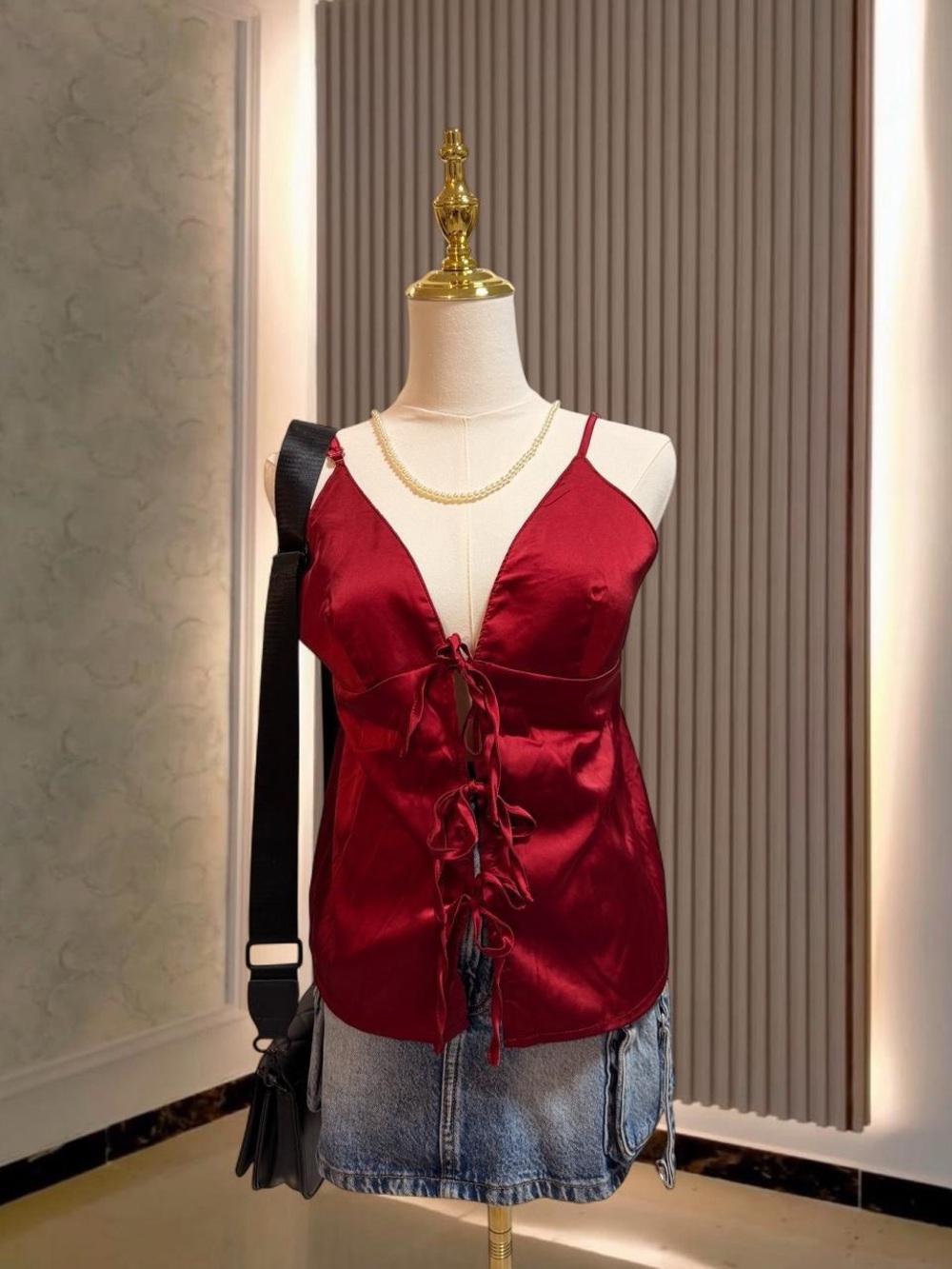 Red Satin Tie-Front Cami Top ❤️